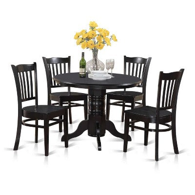 HomeStock Belmont 5 Piece Kitchen Table & Chairs Set Includes a Round Dining Room Table , Pedestal , 4 Solid Wood Seat Chairs, 42x42 Inch, Linen White