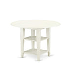 HomeStock 5-Pc Linen White Finish Solid Wood Top - Round Dining Room Set - Seats-4