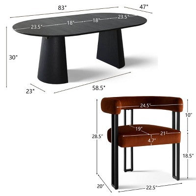 Expandable Round to Oval Dining Table Set with 8 Velvet Chairs, 3-in-1 Pedestal Dining Set, Seats 4 to 8, Modern Dining Room Set-Panipeachy