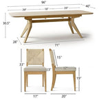 Expandable Dining Table Set for 6/8, Japandi Dining Room Furniture, Rope Back Chairs with Beige Upholstered Seats-Panipeachy