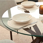 Olive+Oslo 5-Piece Dining Table Set for 4, Round Glass Dining Table with 4 Upholstered Dining Chairs Walnut Legs-Panipeachy