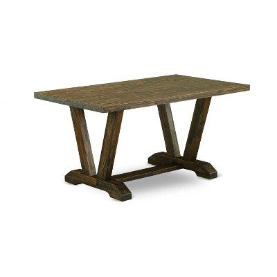 HomeStock 6-Pc Rectangle Distressed Jacobean Finish Solid Wood Top Dining Table with 1-Bench, 4-Chairs
