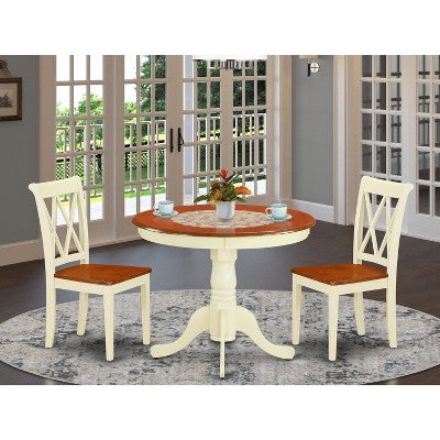 HomeStock ANCL3 Round 36 Inch Table and 2 Chair Set Buttermilk Cherry