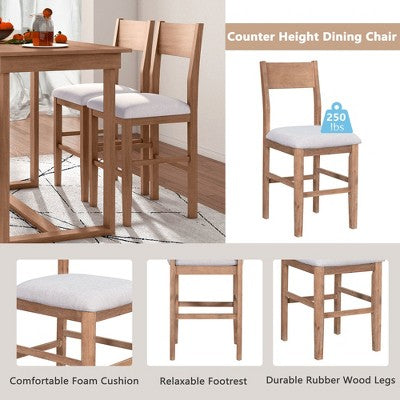 5-Piece Farmhouse Counter Height Dining Table Set with 1 Rectangular Dining Table and 4 Dining Chairs for Small Places - ModernLuxe