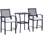3pcs Patio Bar Set with Soft Cushion, Rattan Wicker Outdoor Furniture Set for Backyards, Lawn, Deck