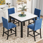 GDFStudio Danielle Modern 5 Piece Rubberwood Counter Height Dining Table Set with Velvet Upholstered Chairs