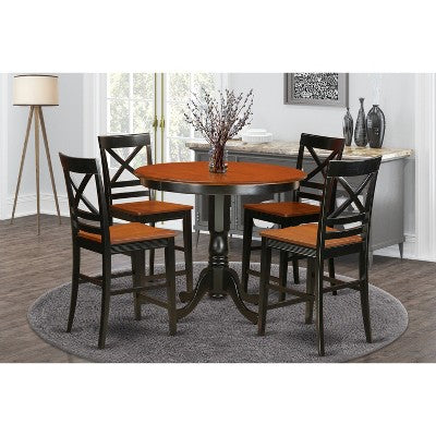 Kitchen Counter Height Set - 5 Piece Table & Chairs - Modern Dining Room Furniture - Black Cherry Finish