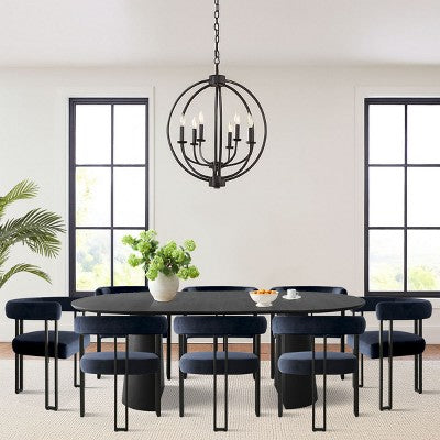 Expandable Round to Oval Dining Table Set with 8 Velvet Chairs, 3-in-1 Pedestal Dining Set, Seats 4 to 8, Modern Dining Room Set-Panipeachy