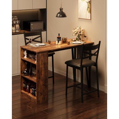 3 Piece Bar Table Set for 2, Bar Table and Chairs Set with with Flip Top Extension, Dining Table Set with Storage Shelves