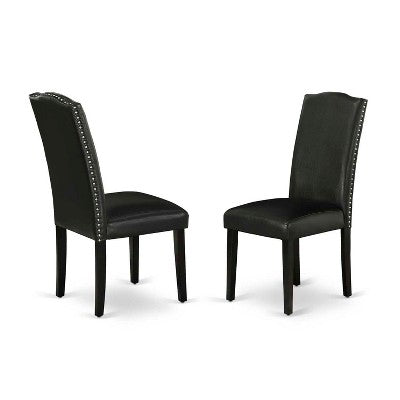 Round Kitchen Table Set 5pc 42 Table w/ Drop Leaves & 4 Parsons Chairs - Black PU Leather