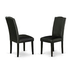 Round Kitchen Table Set 5pc 42 Table w/ Drop Leaves & 4 Parsons Chairs - Black PU Leather