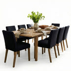 Expandable Dining Table Set for 8, Rectangular Table with Removable Leaves and Armless Linen Chairs, Featuring Solid Wood Legs-Panipeachy