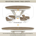 Farmhouse Extendable Round Dining Set for 4, Kitchen Dining Table Set with 4 Upholstered Dining Chairs for Dining Room