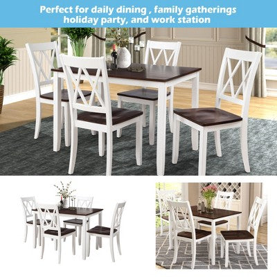 GDFStudio Arlette Farmhouse 5 Piece Wood Dining Set with Cross-Back Armless Chairs