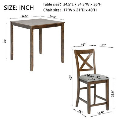 CLIHOME 5 Pieces Dining Table Set, Set for 4 Wooden Kitchen Dining Square Table Set with Square Table and 4 Upholstered Chairs