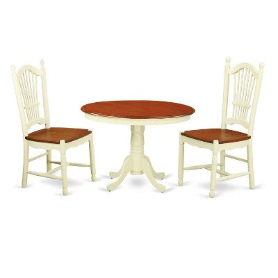 HomeStock 3-Pc Buttermilk and Cherry Solid Wood Top - Round Dining Room Set - Seats 4