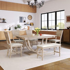 GDFStudio Timo 6 Piece Rubbewood Dinnig Set with Half Round Dining Table, Bench and 4 Chairs