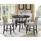 Roundhill Furniture Biony Espresso Wood Counter Height Dining Set with Tan Fabric Nailhead Stools