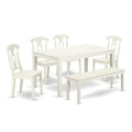 Country Cottage Dining Set 6pc - 60 Inch Table, 4 Chairs, Bench - Farmhouse Style