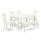 Country Cottage Dining Set 6pc - 60 Inch Table, 4 Chairs, Bench - Farmhouse Style