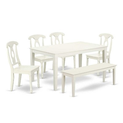 Country Cottage Dining Set 6pc - 60 Inch Table, 4 Chairs, Bench - Farmhouse Style