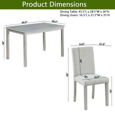 GDFStudio Galen Farmhouse 5-Piece Dining Set with Wooden Rectangular Table and 4 Upholstered Chairs