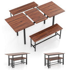Costway 3 Piece Dining Table Set for 4-6 63Kitchen Table with 2 Benches Metal Frame Black/Walnut