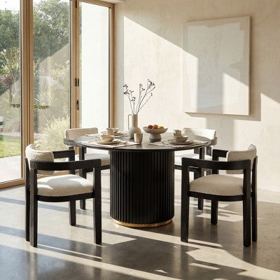Christopher Knight Home Shankar Modern 5 Piece Round Dining Table Set with Rubberwood Upholstered Chairs