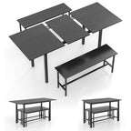 Costway 3 Piece Dining Table Set for 4-6 63Kitchen Table with 2 Benches Metal Frame Black/Walnut