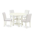 HomeStock 5-Pc Linen White Finish Solid Wood Top-Round Dining Room Set with Dropleaf-Seats 4