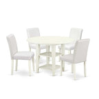 HomeStock 5-Pc Linen White Finish Solid Wood Top-Round Dining Room Set with Dropleaf-Seats 4