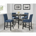 Roundhill Furniture Biony Espresso Wood Counter Height Dining Set with Blue Fabric Nailhead Stools