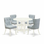 5-Piece Linen White Finish Solid Wood Top - Dining Room Set - Seats 4