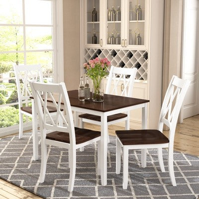 GDFStudio Arlette Farmhouse 5 Piece Wood Dining Set with Cross-Back Armless Chairs