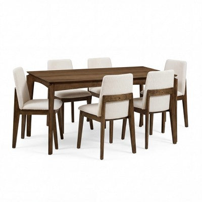 Christopher Knight Home Mireya 7 Piece Rustic Rubberwood Fabric Upholstered Dining Set