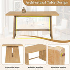 ModernLuxe 6-Piece Rustic Farmhouse Dining Set, Oak Veneer Dining Table with Trapezoid Legs, 4 Linen Upholstered Chairs+1 Bench