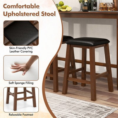 Costway 4-Piece Bar Table Set w/ Power Outlet Counter-Height Table & 3 Bar Stools
