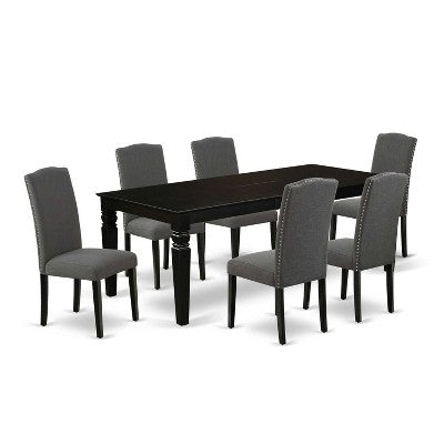 HomeStock 7-Piece Rectangle Black Finish Solid Wood Top Dining Table with 6 Parson-Chairs