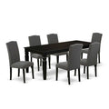 HomeStock 7-Piece Rectangle Black Finish Solid Wood Top Dining Table with 6 Parson-Chairs