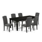 HomeStock 7-Piece Rectangle Black Finish Solid Wood Top Dining Table with 6 Parson-Chairs