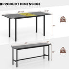 Costway 3 Piece Dining Table Set for 4-6 63Kitchen Table with 2 Benches Metal Frame Black/Walnut