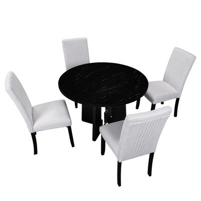 GDFStudio Jacobs 5-Piece Round Dining Table set with 43 Modern Dining Table and 4 Upholstered Chairs