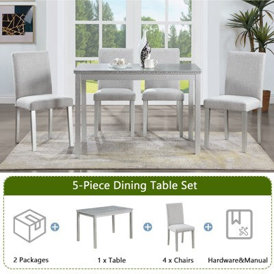 GDFStudio Galen Farmhouse 5-Piece Dining Set with Wooden Rectangular Table and 4 Upholstered Chairs