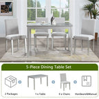 GDFStudio Galen Farmhouse 5-Piece Dining Set with Wooden Rectangular Table and 4 Upholstered Chairs