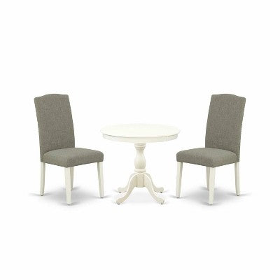3-Piece Linen White Finish Solid Wood Top - Dining Room Set with High Back - Seats 4