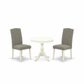 3-Piece Linen White Finish Solid Wood Top - Dining Room Set with High Back - Seats 4