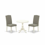3-Piece Linen White Finish Solid Wood Top - Dining Room Set with High Back - Seats 4