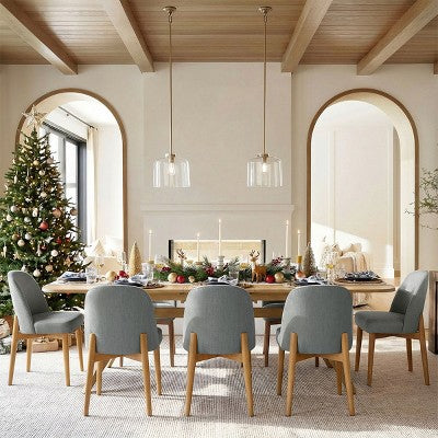 9-Piece Dining Set for 8, Extendable Trestle Base Table with Upholstered Chairs Featuring Solid Wood Legs-Panipeachy