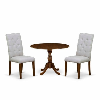 3-Piece Acacia Walnut Finish Solid Wood Top Button Tufted Dining Room Set (Seats-4)