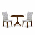 3-Piece Acacia Walnut Finish Solid Wood Top Button Tufted Dining Room Set (Seats-4)